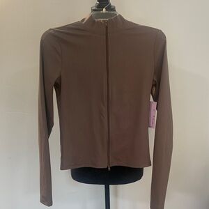 Wild Fable Butter Bliss Women's Brown Zip-Front Long Sleeve sweater